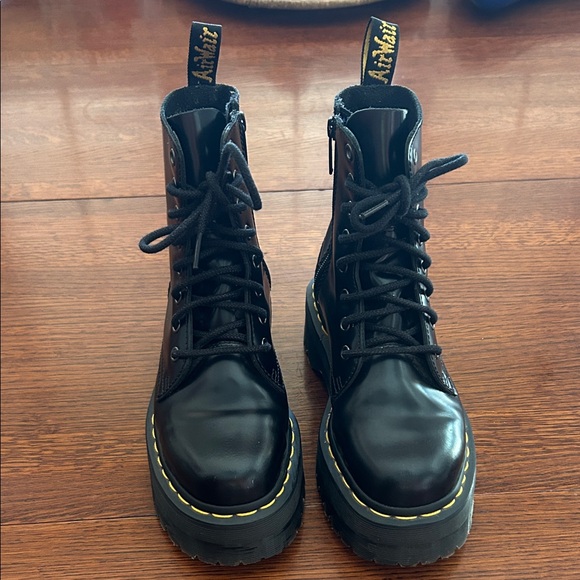 Dr. Martens Shoes - Dr. Martens Jadon platform Black Combat Boots with Yellow Stitching